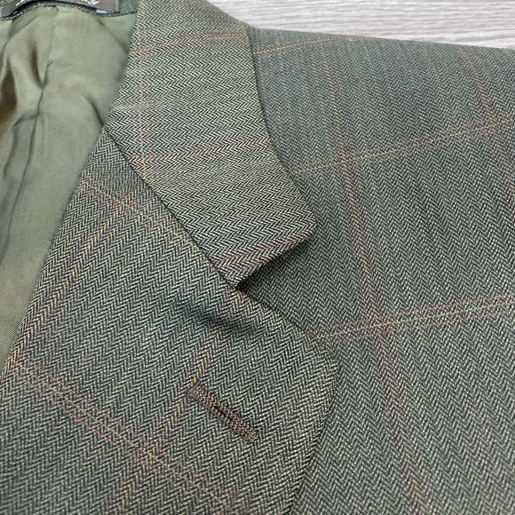 Canali Olive w/ Gold & Red Windowpane Blazer 44L